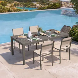 Set pranzo tortora con tavolo 200/313x100 cm e 4 sedie textilene e alluminio - Carioca