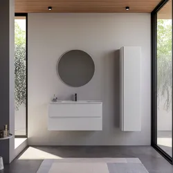 Mobile bagno sospeso 100 cm bianco opaco cannettato con lavabo e specchio - Gaia