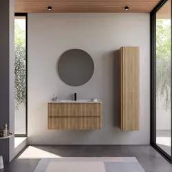 Mobile bagno sospeso 100 cm rovere acero cannettato con lavabo e specchio - Gaia