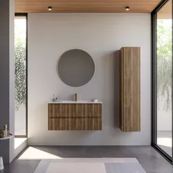 Mobile bagno sospeso 100 cm rovere america cannettato con lavabo e specchio - Gaia