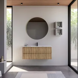 Mobile bagno sospeso 120 cm rovere acero cannettato con lavabo e specchio - Gaia