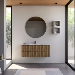 Mobile bagno sospeso 120 cm rovere america cannettato con lavabo e specchio - Gaia