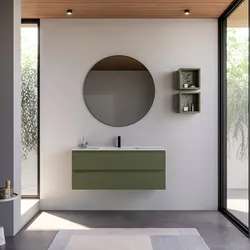 Mobile bagno sospeso 120 cm verde nordico cannettato con lavabo e specchio - Gaia