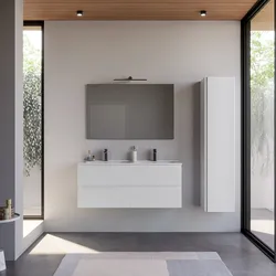 Mobile bagno sospeso 120 cm bianco opaco cannettato con lavabo doppia vasca e specchio - Gaia