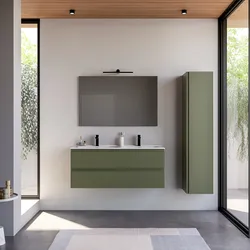 Mobile bagno sospeso 120 cm verde nordico cannettato con lavabo doppia vasca e specchio - Gaia