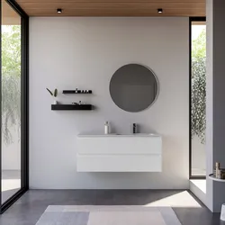 Mobile bagno sospeso 120 cm bianco opaco cannettato con lavabo dx e specchio - Gaia