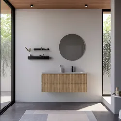 Mobile bagno sospeso 120 cm rovere acero cannettato con lavabo dx e specchio - Gaia