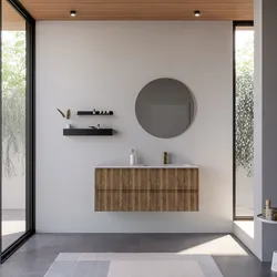 Mobile bagno sospeso 120 cm rovere america cannettato con lavabo dx e specchio - Gaia