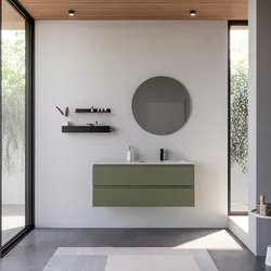 Mobile bagno sospeso 120 cm verde nordico cannettato con lavabo dx e specchio - Gaia