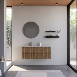 Mobile bagno sospeso 120 cm rovere america cannettato con lavabo sx e specchio - Gaia