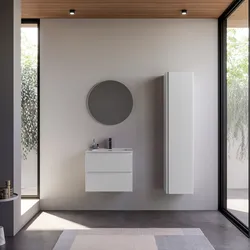 Mobile bagno sospeso 60 cm bianco opaco cannettato con lavabo e specchio - Gaia
