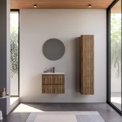 Mobile bagno sospeso 60 cm rovere america cannettato con lavabo e specchio - Gaia