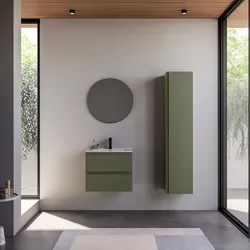 Mobile bagno sospeso 60 cm verde nordico cannettato con lavabo e specchio - Gaia