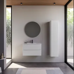 Mobile bagno sospeso 80 cm bianco opaco cannettato con lavabo e specchio - Gaia