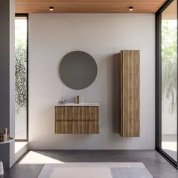 Mobile bagno sospeso 80 cm rovere america cannettato con lavabo e specchio - Gaia