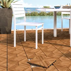 Set 11 pezzi pavimento ad incastro autobloccante 1 mq in legno di acacia disegno a spina di pesce - Risalto