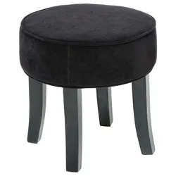 Pouf rotondo 35 cm in velluto nero e gambe in legno - Ysabel