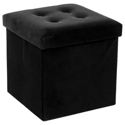 Pouf contenitore pieghevole 38x38 cm in velluto nero - Blyde