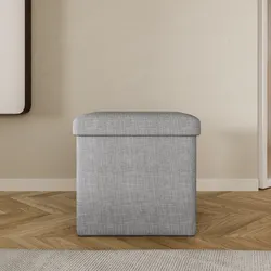 Pouf contenitore pieghevole 38x38 cm in tessuto grigio chiaro - Tessy