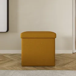 Pouf contenitore pieghevole 38x38 cm in tessuto ocra - Tessy