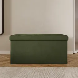 Panca contenitore pieghevole 77x38 cm in tessuto verde - Tessy