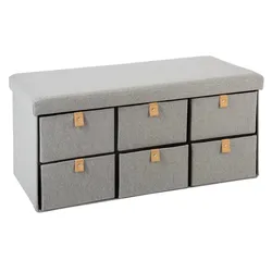 Panca contenitore pieghevole 76x38 cm grigio con 6 cassetti