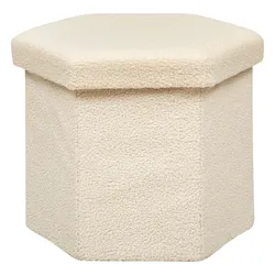 Pouf contenitore esagonale pieghevole 46x38h cm in tessuto bouclé bianco - Roku