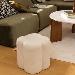 Pouf rotondo 35 cm a forma di fiore in tessuto ciniglia bianco