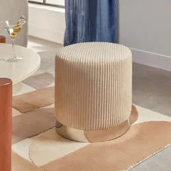 Pouf rotondo 38 cm in velluto a coste beige e base cromo - Roraima