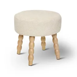 Sgabello rotondo 38 cm in tessuto a maglia bianco e gambe in legno di pino - Fantasy