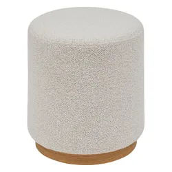 Pouf rotondo 41 cm in tessuto bouclé bianco e base in legno - Husky
