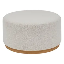 Pouf rotondo 81 cm in tessuto bouclé bianco e base in legno - Husky