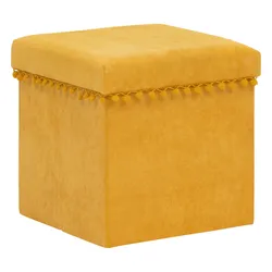 Pouf contenitore pieghevole 40x39 cm in tessuto ocra con pompon - Togean