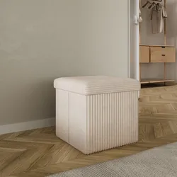 Pouf contenitore pieghevole 38x38 cm in velluto a coste bianco - Ghergana