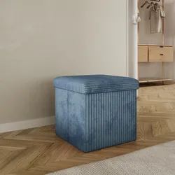 Pouf contenitore pieghevole 38x38 cm in velluto a coste blu - Ghergana
