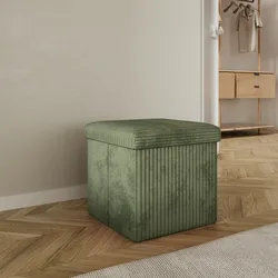 Pouf contenitore pieghevole 38x38 cm in velluto a coste verde - Ghergana