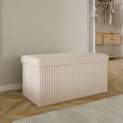 Panca contenitore pieghevole 76x38 cm in velluto a coste bianco - Ghergana