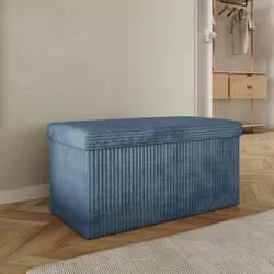 Panca contenitore pieghevole 76x38 cm in velluto a coste blu - Ghergana