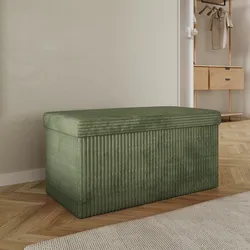 Panca contenitore pieghevole 76x38 cm in velluto a coste verde - Ghergana