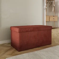 Panca contenitore pieghevole 76x38 cm in velluto a coste terracotta - Ghergana