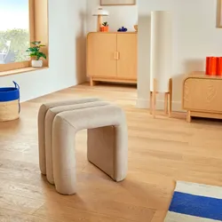 Pouf 43x42 cm design ad arco in tessuto effetto maglia beige - Cisco