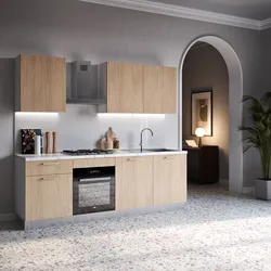 Cucina lineare 240 cm reversibile bianco e rovere top 40 mm bianco effetto marmo con anta lavastoviglie - Domy