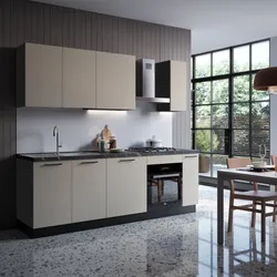 Cucina lineare 240 cm reversibile antracite e cashmere top 40 mm nero effetto marmo e 3 pensili - Domy