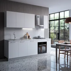 Cucina lineare 240 cm reversibile bianco top 40 mm bianco effetto marmo anta lavastoviglie - Domy