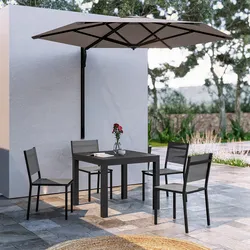 Set pranzo antracite con tavolo 90/180x90 cm e 4 sedie textilene e alluminio - Carioca