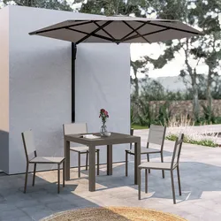 Set pranzo tortora con tavolo 90/180x90 cm e 4 sedie textilene e alluminio - Carioca