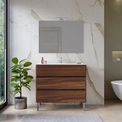 Mobile bagno a terra 100 cm rovere deciso con lavabo e specchio - Calipso