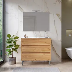 Mobile bagno a terra 100 cm rovere gold con lavabo e specchio - Calipso