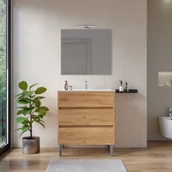 Mobile bagno a terra 80 cm rovere gold con lavabo e specchio - Calipso