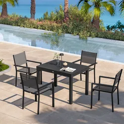 Set pranzo antracite con tavolo 105/210x75 cm e 4 sedie textilene e alluminio - Carioca
